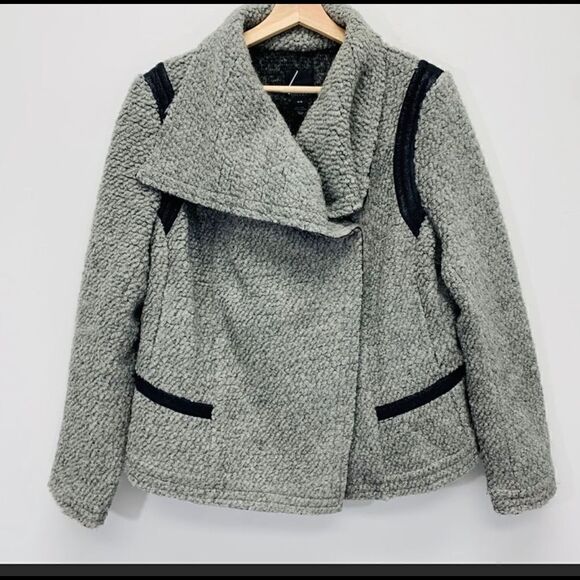 Lane Bryant grey wool Pom cho Coat Jacket Boiled Curly Moto Pockets 18/20 - Picture 2 of 5